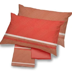 Set lenzuola in cotone matrimoniale Coimbra righe corallo