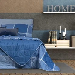 Set lenzuola in cotone matrimoniale Breez geometrico blu