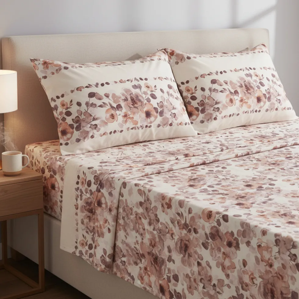 Set Lenzuola invernali Matrimoniali in Flanella Norah floreale rosa
