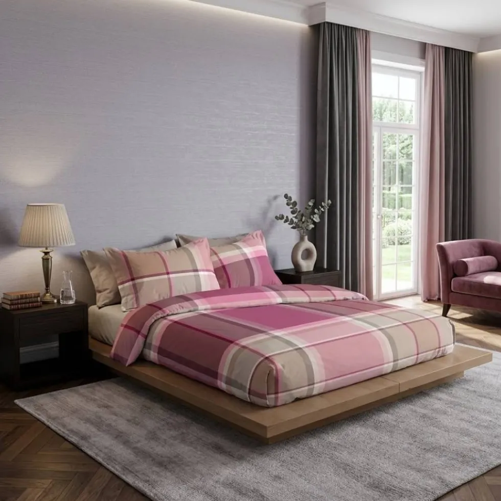Set lenzuola matrimoniali Bossi MELROSE 7609 tinto filo malva