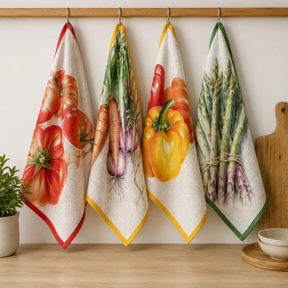 Set 4 Strofinacci da cucina 50x70 | 100% Cotone Vegetables
