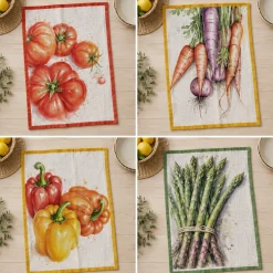 Set 4 Strofinacci da cucina 50x70 | 100% Cotone Vegetables