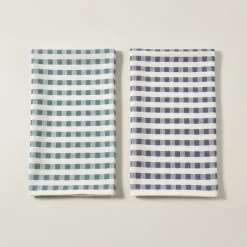 Set 2x strofinacci in cotone ritorto canovacci 60x75 quadretti verde-blu