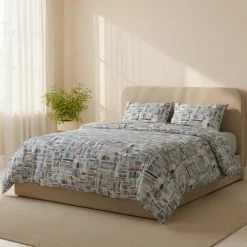 Splendido Raso Italiano TAG HOUSE Lenzuola Matrimoniali Grigio-Blu