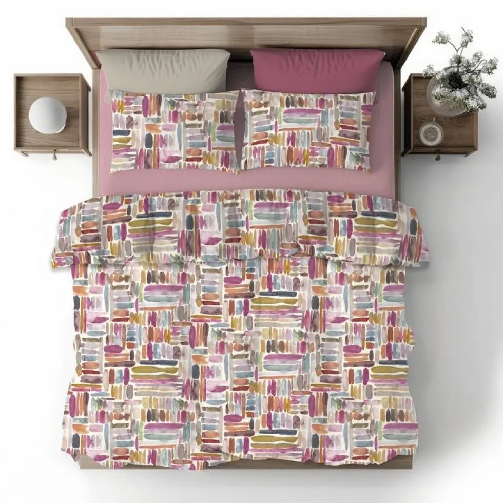 TAG HOUSE Completo Lenzuola Raso Matrimoniale Decor Malva
