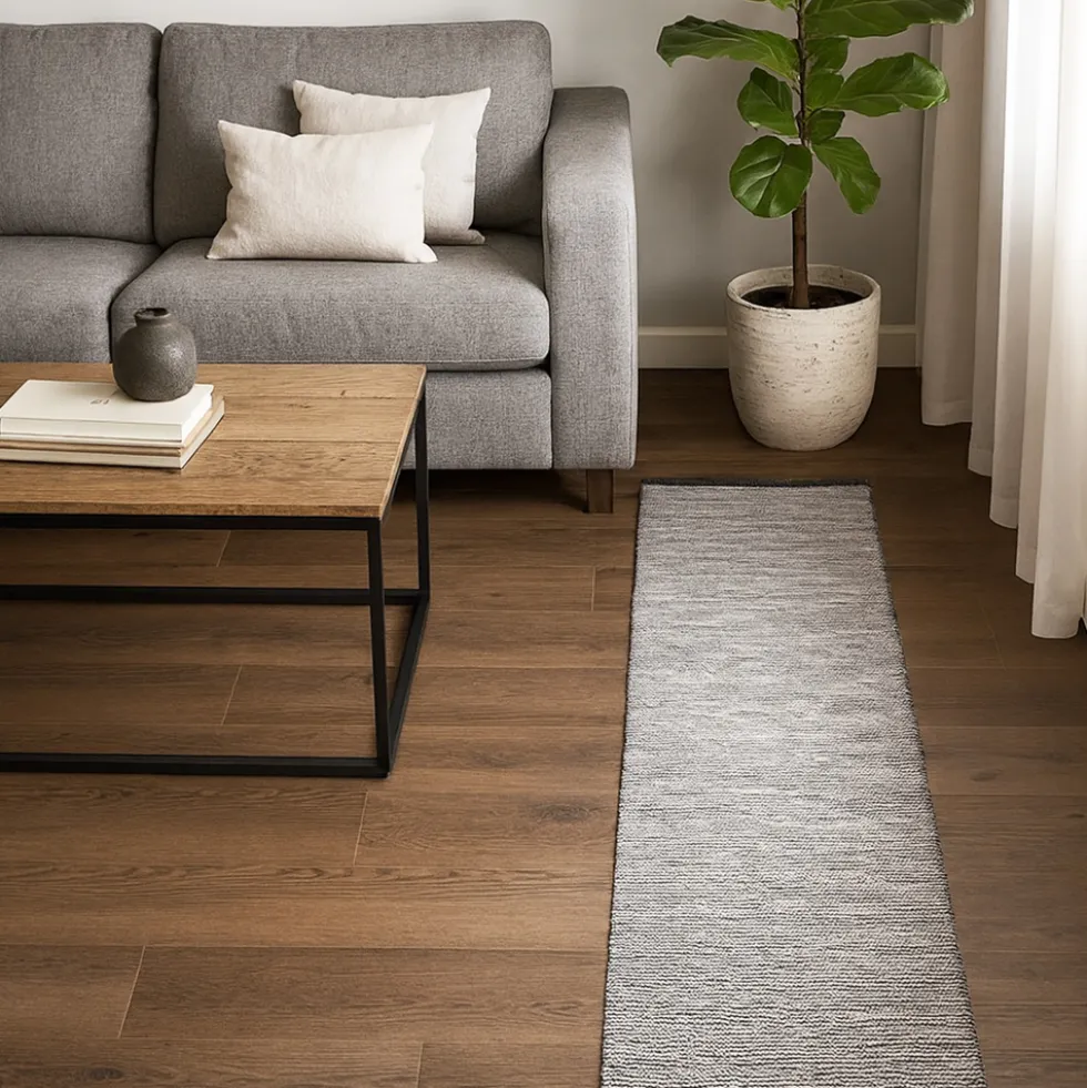 Tappeto arredo multiuso 55x290 antiscivolo Melinda a righe melange marrone