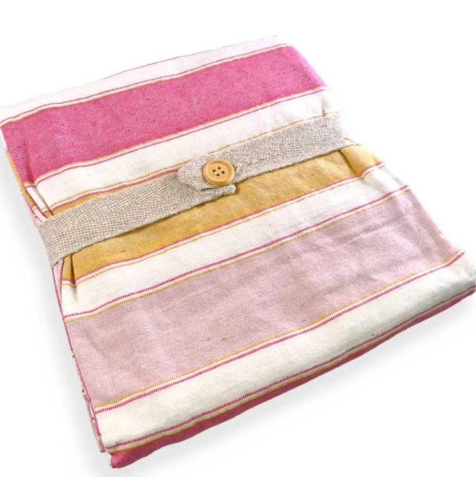 Telo arredo in cotone riciclato copritutto Duna righe rosa