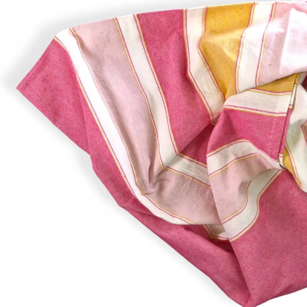 Telo arredo in cotone riciclato copritutto Duna righe rosa