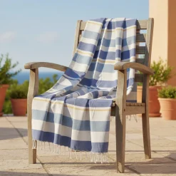 Telo Mare con frange Pareo Salvaspazio Speedy + Pochette righe blu