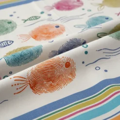 Telo Mare in Cotone Fouta spiaggia con Frange 100x200 cm Pesci Impronte