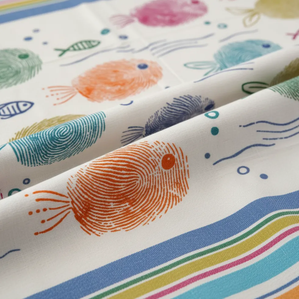 Telo Mare in Cotone Fouta spiaggia con Frange 100x200 cm Pesci Impronte