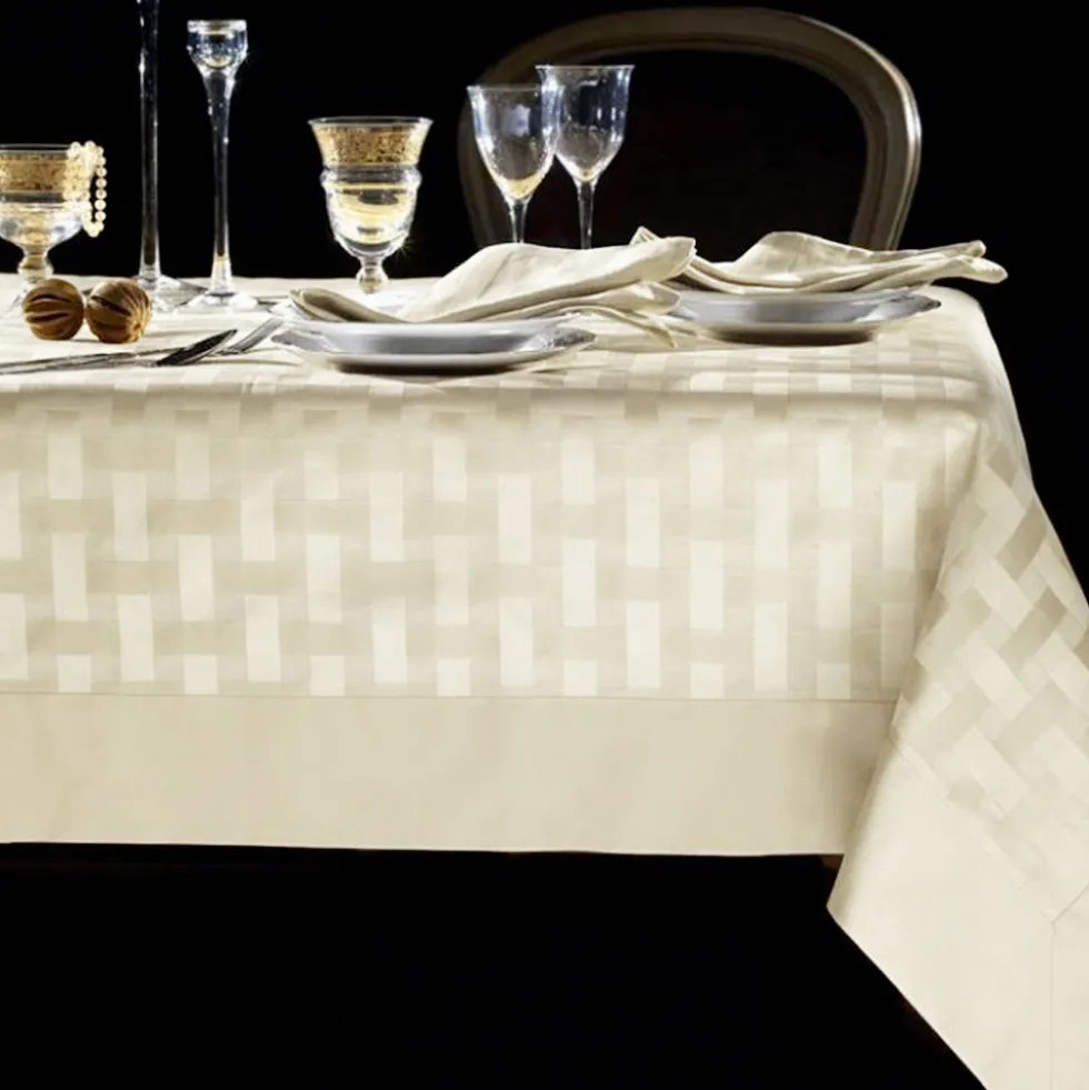 Tovaglia PIAZZA PITTI 150x220 cm in fiandra con 8 tovaglioli beige INTRECCIO
