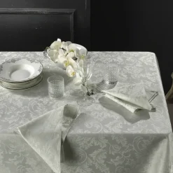 Tovaglia PIAZZA PITTI 160x230 fiandra 8 tovaglioli grigio perla Manuela