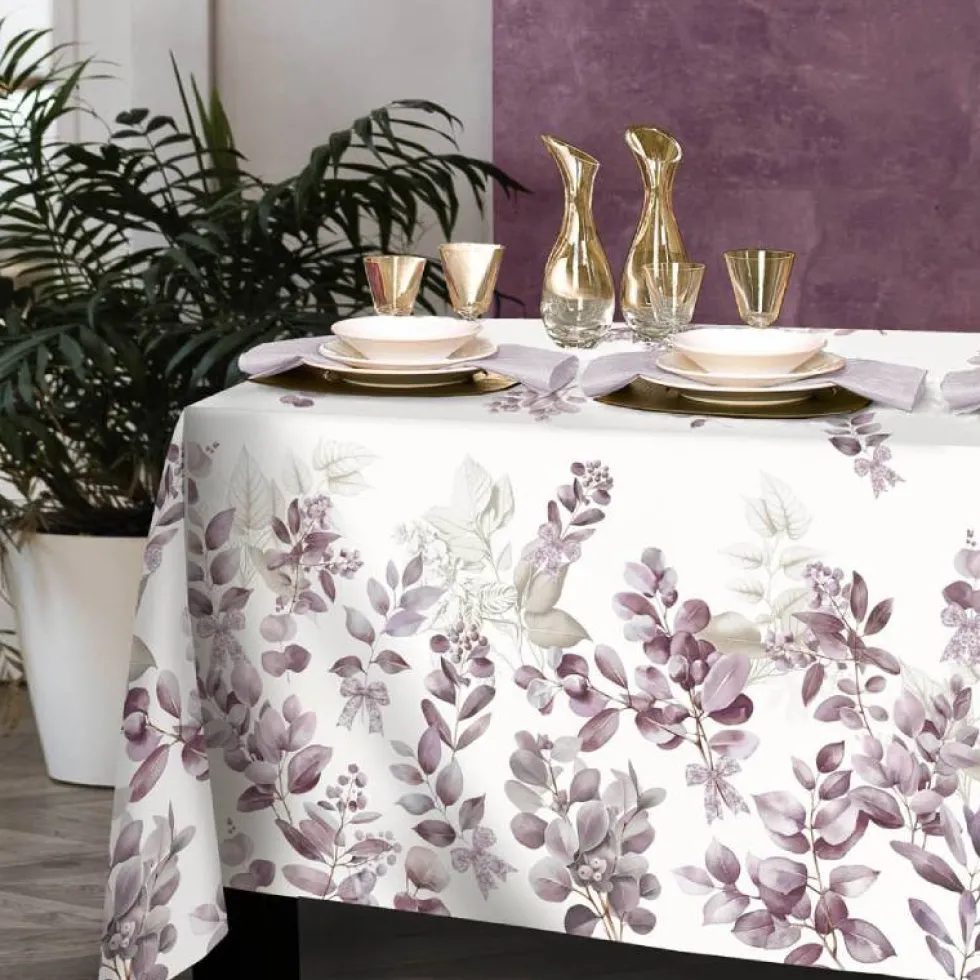 Tovaglia rettangolare in cotone RANDI LAUREL floreale malva
