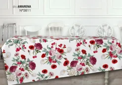 Tovaglia rettangolare TAG HOUSE puro cotone - Amarena fiori rossi
