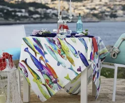 Tovaglia Tessitura Toscana Telerie puro cotone POISSON BLEU pesci blu