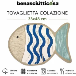 Tovaglietta Americana a Forma di Pesce Blue Wave | 33x48 cm