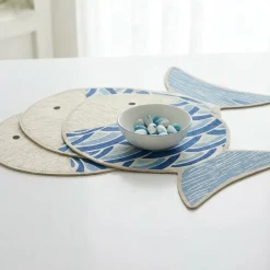 Tovaglietta sagomata in cotone fantasia marina Blue Fish 33x48 cm
