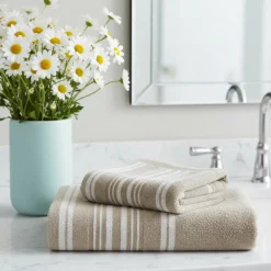 Trussardi Set 1+1 asciugamano e ospite Sponge Stripes sabbia